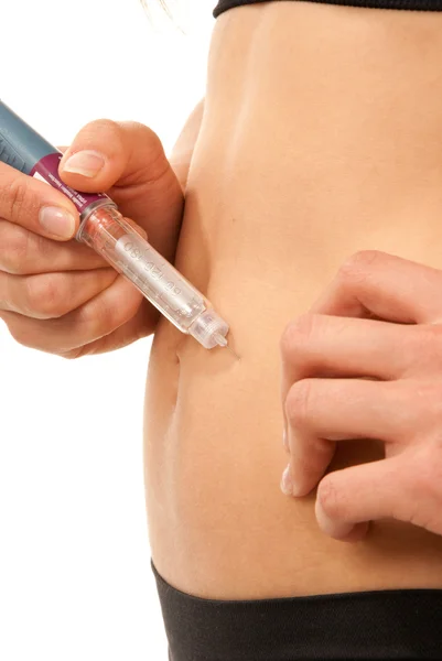 Diabetes patient make a subcutaneous insulin injection — Stock Photo, Image