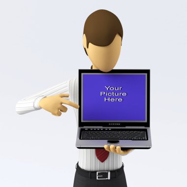 3d businessman with a blank Laptop clipart