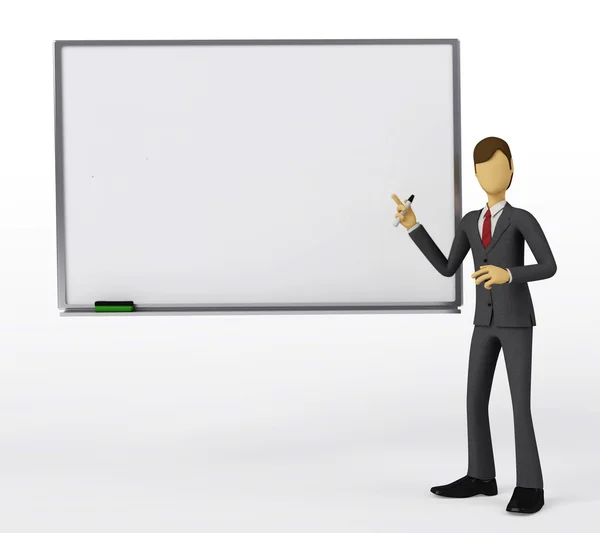 3D-zakenman met een lege whiteboard — Stockfoto