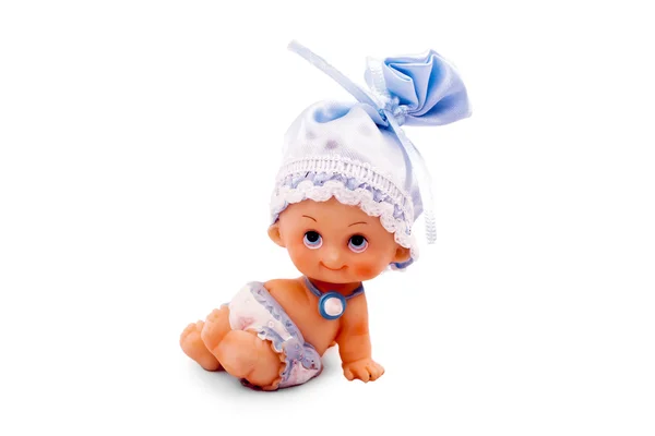 Műanyag baba, a pelenkák, mosolyogva. — Stock Fotó