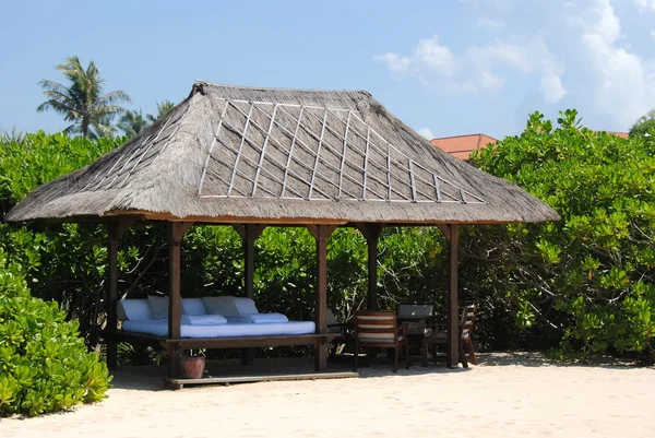 Arbour for rest on an island Bali beach — Stock Photo, Image