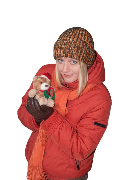 Дівчина Різдвяним Ведмедем — стокове фото