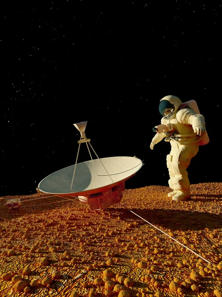 Ein Raumfahrer auf dem Mond mit Lander im Rücken — Stockfoto