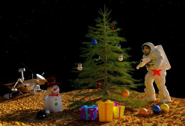 Astronaut dress up a Christmas tree. clipart