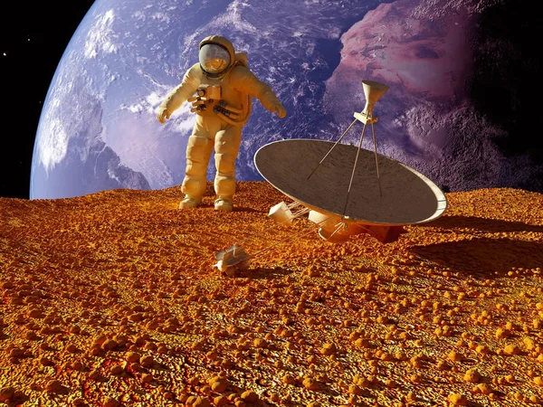 Astronaut auf dem Hintergrund des Planeten. — Stockfoto