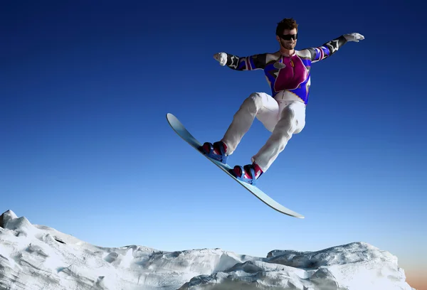 Snowboardåkare Gör Sida Rista Med Djupa Blå Himmel Bakgrunden — Stockfoto