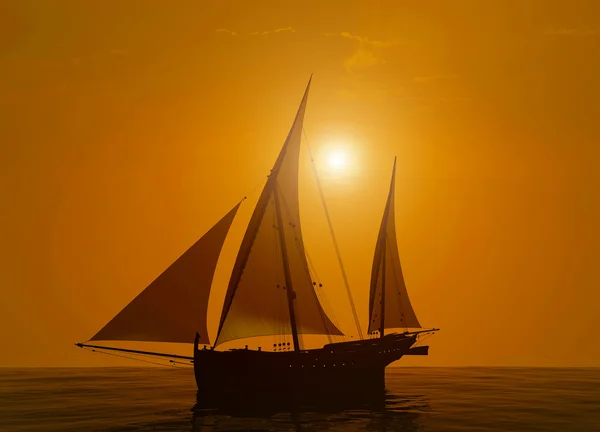 Σκάφη Στη Θάλασσα Στο Ηλιοβασίλεμα — Φωτογραφία Αρχείου