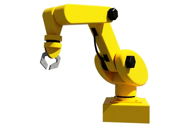 白で隔離される産業用の黄色のロボット アーム — ストック写真