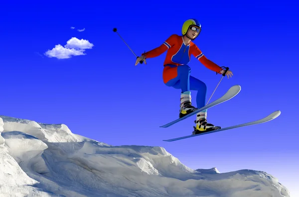 Sportman Skiër Tegen Hemel — Stockfoto