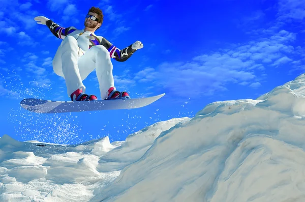 Snowboarder Doing Toe Side Carve Deep Blue Sky Background — Stock Photo, Image