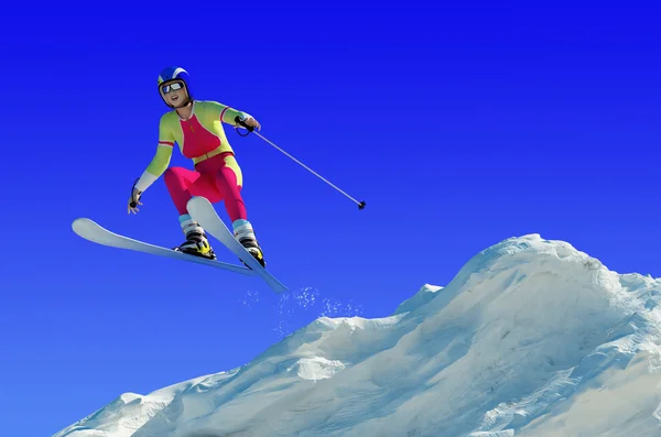 Sportman Skiër Tegen Hemel — Stockfoto