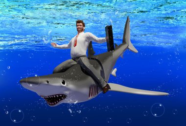 Businessman on a shark in the sea. clipart