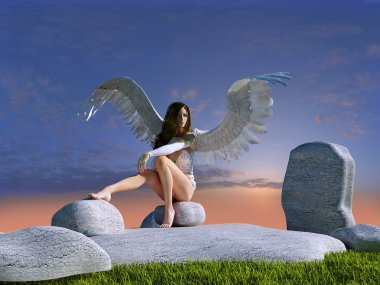 Female angels in the landscape. clipart