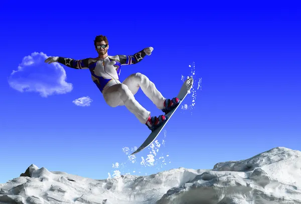 Snowboarder Doing Toe Side Carve Deep Blue Sky Background — Stock Photo, Image