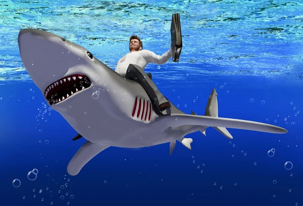 Businessman Shark Sea — Stock Photo, Image