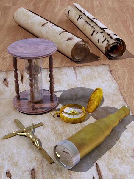 テーブルの上の骨董品のある静物 — ストック写真