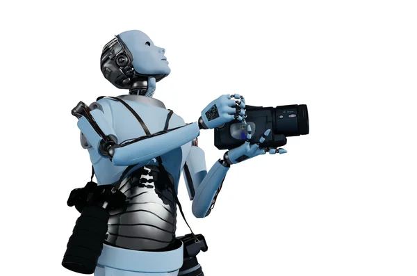Figura Del Robot Con Una Fotocamera Sfondo Bianco — Foto Stock