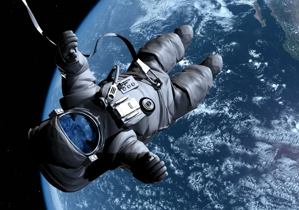 Astronaut Een Achtergrond Van Een Planeet — Stockfoto