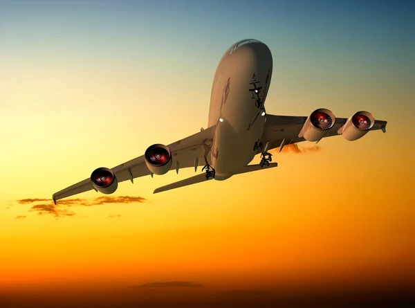 Das Düsenflugzeug Auf Dem Hintergrund Des Himmels — Stockfoto
