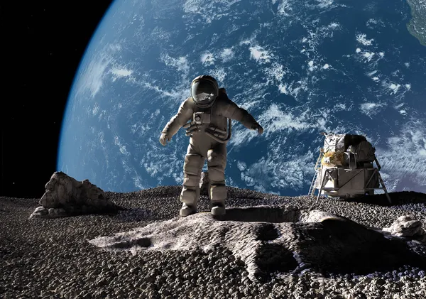 Der Astronaut Auf Dem Hintergrund Eines Planeten — Stockfoto