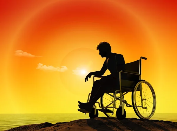 Σιλουέτα Του Ανθρώπου Αναπηρικό Καροτσάκι — Φωτογραφία Αρχείου