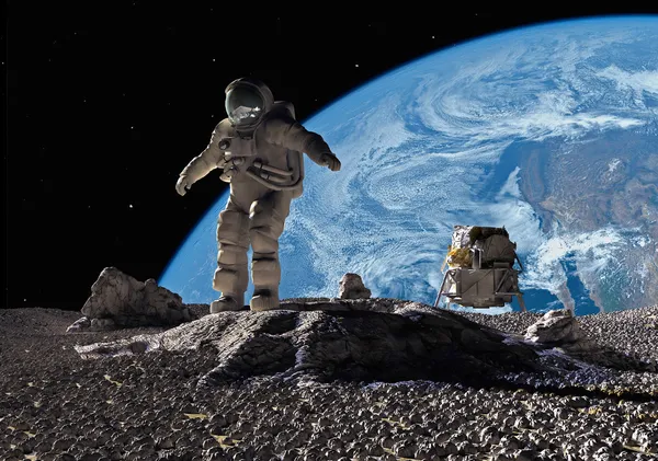 Arka planda gezegenin astronot. — Stok fotoğraf