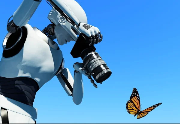 スカイラインにカメラとロボットの図 — ストック写真