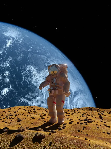 Astronauten på bakgrund av planeten. — Stockfoto