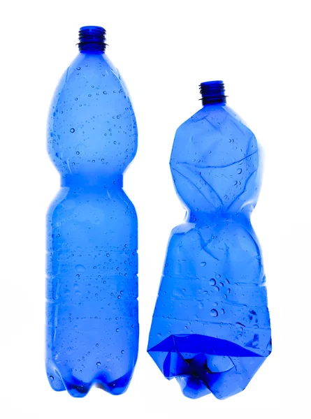 Két kék műanyag palackok — Stock Fotó