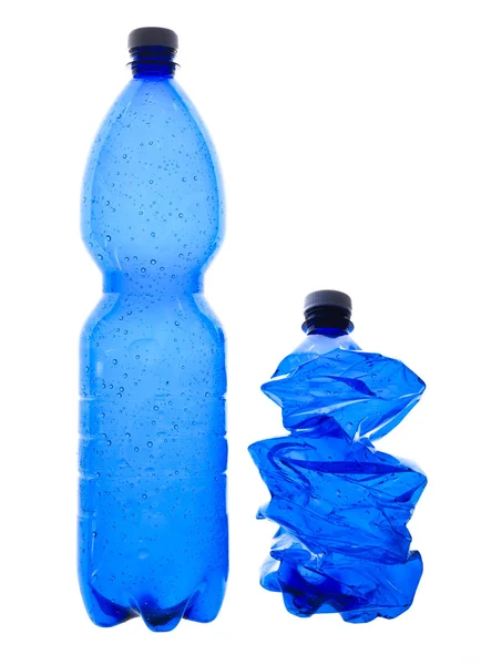 Kék műanyag palackok — Stock Fotó