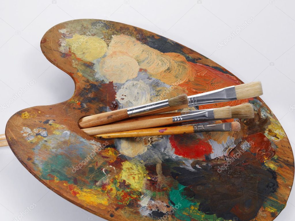 Paintbrushes and palette