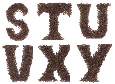 Letter of alphabet made of coffee grain isolated on a white background