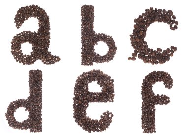 Letter of alphabet made of coffee grain isolated on a white background