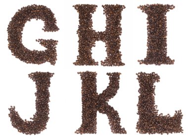 Letter of alphabet made of coffee grain isolated on a white background