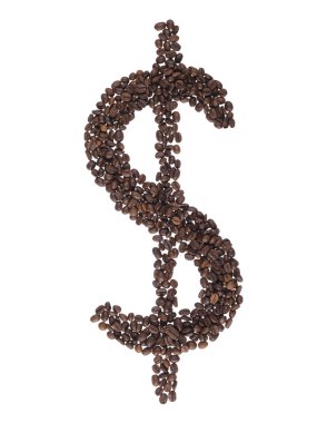 kahve taneli beyaz zemin üzerine yapılan dolar simgesi