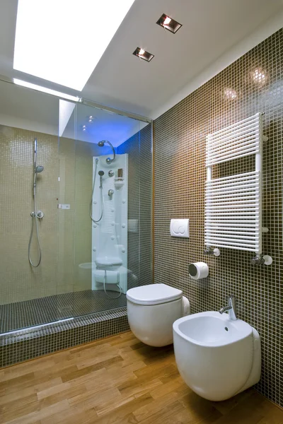 Sprchový Kout Skleněnou Přepážkou Moderní Koupelně — Stock fotografie