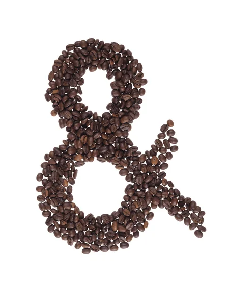 Simbolo Ampersand Realizzato Con Chicchi Caffè Sfondo Bianco — Foto Stock