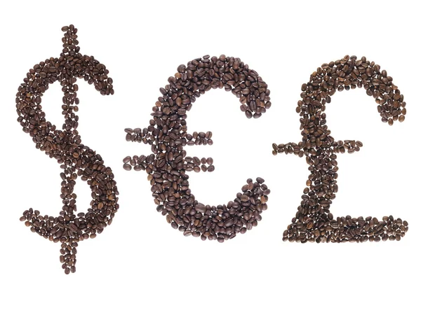 Currency symbols made with a coffee beans — Stock Photo, Image