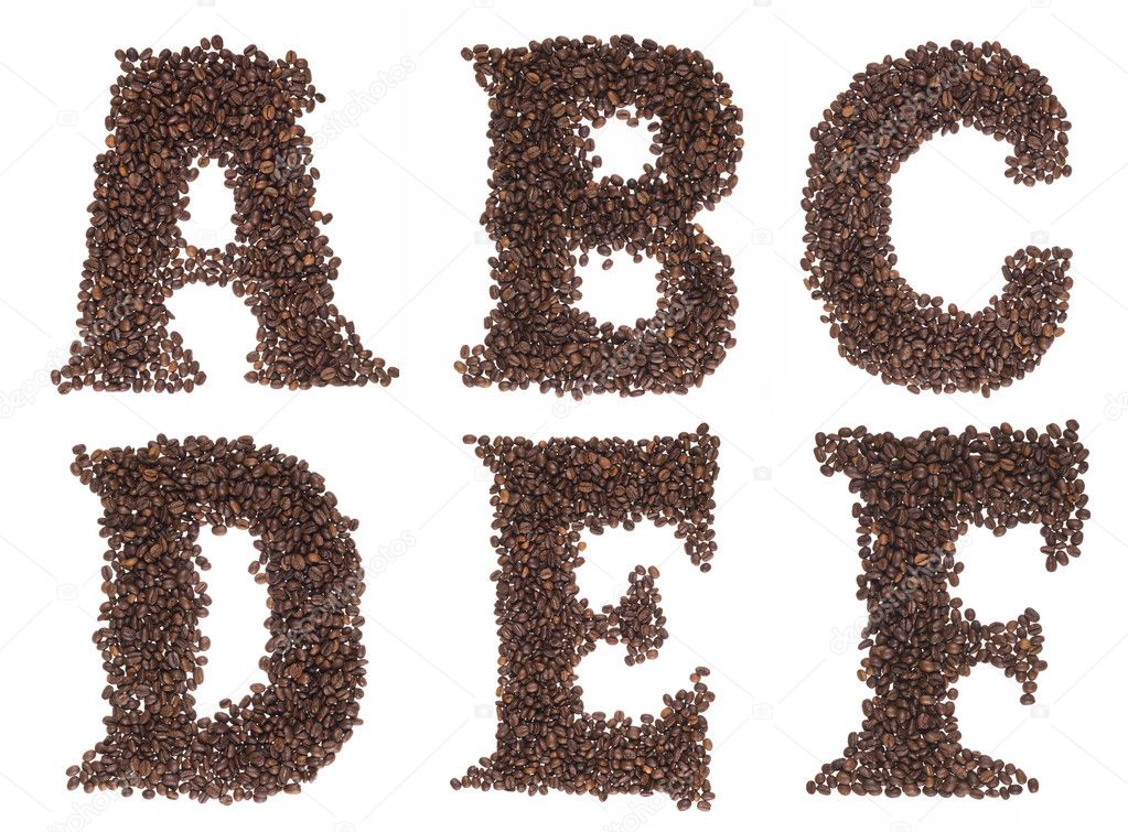 Letters of alphabet made with the coffee in grain — Stock Photo