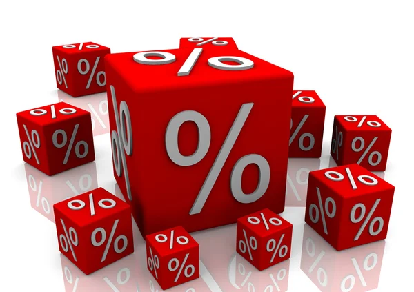 stock image Red box with per cent symbol.
