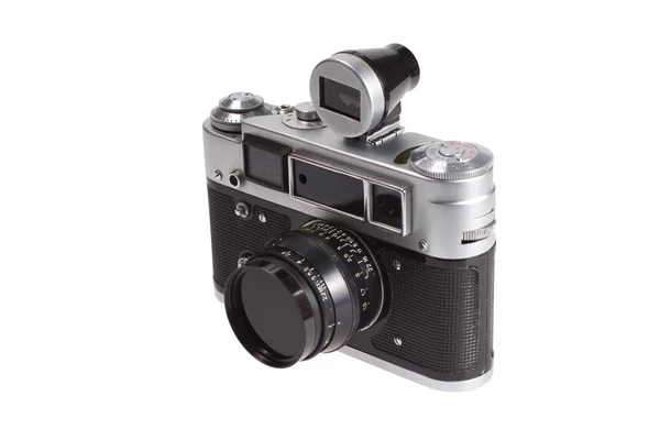 Old Black 35Mm Slr Camera Isolated White — Stock Photo, Image
