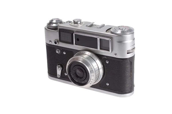 Vecchia Fotocamera Reflex 35Mm Nera Isolata Bianco — Foto Stock