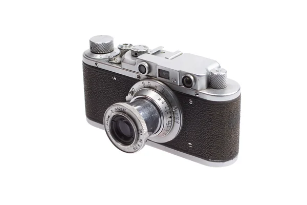 Oude Zwarte 35Mm Slr Camera Geïsoleerd Wit — Stockfoto