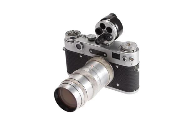 Vanha Musta 35Mm Slr Kamera Eristetty Valkoinen — kuvapankkivalokuva