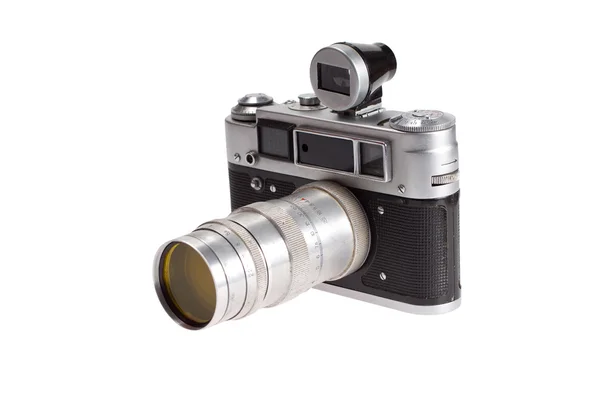 Old Black 35Mm Slr Camera Isolated White — Stock Photo, Image
