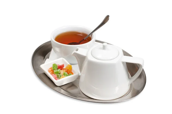 stock image Cup of tea on a saucer isolated on a white background