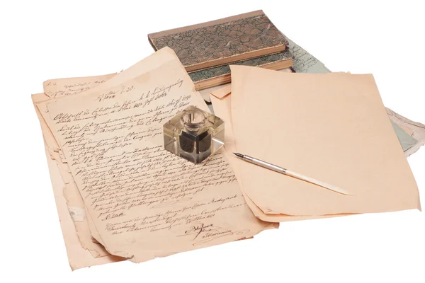 Fond vintage avec vieux papier, vieux stylo à encre, lettre manuscrite — Photo