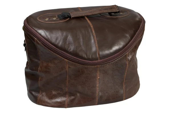Brown leather cosmetics bag — Stock Photo, Image