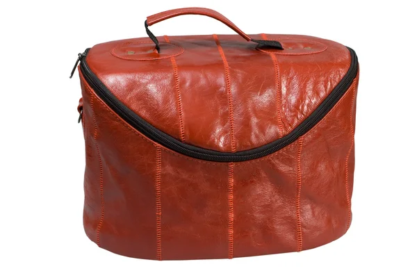 Red leather cosmetics bag — Stock Photo, Image