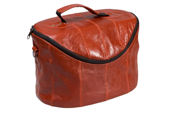 빨간 가죽 메이크업 가방 가방 — 스톡 사진